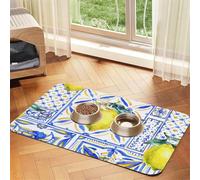 Art à l'encre Bleu Citron,Tapis d'alimentation pour Animaux de Compagnie, Sets de Table en Cuir PU pour Chats et Chiens,30x45cm