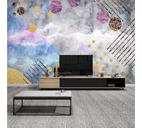 Art Abstrait Aquarelle Ligne Géométrique Cercle Papier Peint 3D Installation Facile Intissé Tapisserie Bureau Salon Canapé Chambre Décoration Murale-300cm×210cm
