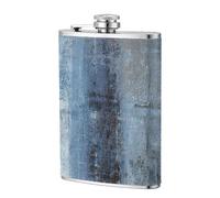 Art abstrait bleu et gris,Flasque de poche plate de 8 oz en acier inoxydable 304, idéale pour les activités de plein air.