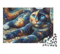 Art Abstrait de Chat, Puzzle 1000 pièces pour Adultes, Chat Calico, Vibrant surréaliste, Stimulant, Premium épais Robuste, Vibrant, Anti-Stress, Cadeau Familial, décoration, 70x50cm/1000pcs