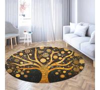 Art Abstrait Moderne Tapis Rond Vintage Arbre de Vie Tapis Ferme Paillasson d’entrée antidérapant pour Salon Chambre à Coucher Repas à Poils Ras 120x120cm
