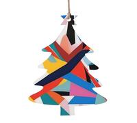 Art abstrait Ornement en bois Pendentif en forme d'arbre de Noël 1 pièce pour décoration de sapin de Noël mural et de porte - Style vintage
