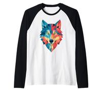 Art animal géométrique arc-en-ciel loup esprit Manche Raglan