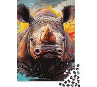 Art Animal Rhinoceros Puzzle 1000 Pieces Cadeau Unique Jeu Éducatif Challenge Toy À De Qualité Supérieure Peinture Art pour Adultes Et Enfants À Partir De 14 Ans 1000pcs (75x50cm)