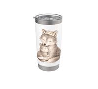 Art aquarelle mère loup et petit câlin Gobelet isotherme en acier inoxydable double paroi