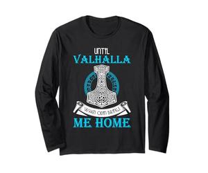 Art avec Citation Viking Until Valhalla Mjolnir Norse Odin Manche Longue