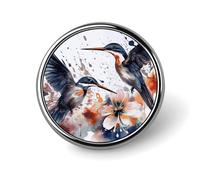 Art avec des fleurs de lys et des oiseaux aquarelles Une belle broche ronde en forme de lapin blanc pour hommes et femmes, accessoires de costume en alliage, épingle à cravate légère de 1"