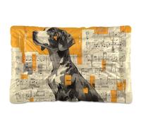 Art Black Dog White Partition de musique orange lavable pour chiens de grande taille, moyenne et petite taille, 91,4 x 61 cm