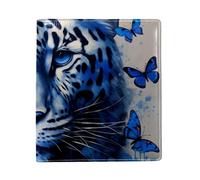 Art Blue Leopard Grande couverture de livre remplaçable en cuir synthétique réutilisable pour ordinateurs portables de 24,9 x 27,9 cm