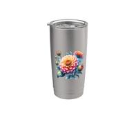 Art botanique multicolore vibrant en fleurs de dahlia Gobelet isotherme en acier inoxydable double paroi