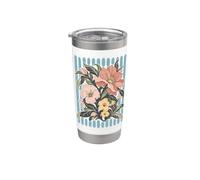 Art botanique vintage à rayures bleues à fleurs pastel Gobelet isotherme en acier inoxydable double paroi