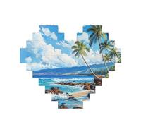 Art Brique Puzzle en forme de cœur Hawaii Beach Print 3D Puzzle Blocs de construction 30 pièces DIY Cadeau relaxant
