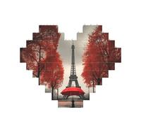 Art Brique Puzzle Tour Eiffel en Forme de Coeur avec Parapluie Rouge Imprimé 3D Blocs de Construction 30 Pièces DIY Cadeau Relaxant