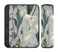 Art Calla Lily Grey Flower Lot de 2 coussinets d'épaule pour ceinture de sécurité Coupe dans le cou pour Van funda para cinturón de carro