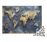 Art Carte du Monde doré 1000 pièces Puzzle soirée Jeu pour Adultes Carte du Monde Vintage texturée Art Mural Premium Robuste Vibrant Stimulant Difficile soulagement du Stress 38x26cm/1000pcs