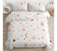 Art Céleste Étoiles Lune Parure de Lit 220 x 240 cm pour 2 Personnes, Style Bohème Housse de Couette Imprimé Microfibre - Doux Confortable Ensemble de Literie avec 2 Taies d'oreiller