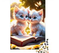 Art Chat Livre Puzzle 1000 Pièces Carton Recy dulte Chaton en Lecture Stimulant Cadeau Anniversaire Puzzle De Collection Couleurs Vives Mémoire 38x26cm/1000pcs