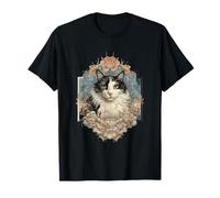 Art Chat Noir et Blanc, Portrait de Pivoine Art Nouveau T-Shirt