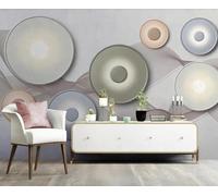 Art Circulaire Géométrique Stéréoscopique Simple Papier Peint 3D Installation Facile Intissé Tapisserie Bureau Salon Canapé Chambre Décoration Murale-200cm×140cm