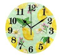 Art Citron Orange Fruit Horloge Murale Quartz Ronde Silencieuse Pendules Murales sans Tic-tac pour Salon Cuisine Bureau