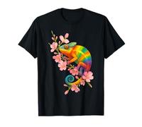 Art coloré caméléon arc-en-ciel pour reptile avec branche florale T-Shirt