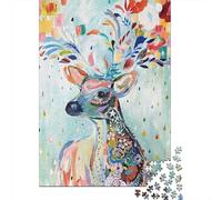 Art coloré cerf Puzzle 1000 Pièces pour Hobbyistes W nd, Carton Solide, Décoration Murale Maison, Cadeau Festival Printemps, Jeu Cérébral 52x38cm/1000pcs