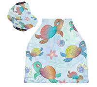 Art Coloré De Tortues De Mer Housse de Canopée pour Poussette,Siège de Voiture pour Bébé Dais Siège Auto Couverture D'Allaitement Pare-Soleil Respirant Extensible pour Bébé