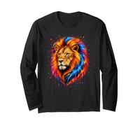 Art coloré Lion Splash Art, Peinture vibrante pour la Faune Sauvage Manche Longue