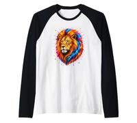 Art coloré Lion Splash Art, Peinture vibrante pour la Faune Sauvage Manche Raglan