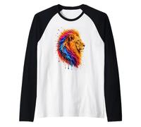 Art coloré Lion Splash Art, Peinture vibrante pour la Faune Sauvage Manche Raglan