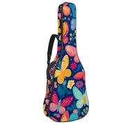 Art Colorful Butterflies Sac pour guitare acoustique avec bandoulière réglable et crochet arrière, convient pour guitares électriques, basses, guitares classiques, ukulélé 104 cm, Papillons colorés