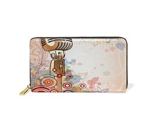 Art Cool Microphone Portefeuille Zipper Long Bourse en Cuir Véritable avec Titulaire de la Carte de Crédit pour Téléphone Femmes Fille Hommes