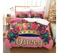 Art Couronne Royale-Design Reine Floral Vintage Housse De Couette 3 Pièces 3D Microfibre avec Taie d'oreiller Et Fermeture Zippée Parure De Lit Super King（260x220cm）