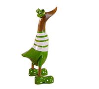 ART-CRAFT Canard en bois Canard qui marche Décoration de jardin Figurine en racine de bambou et bois de teck Rayé vert peint à la main 25cm de haut