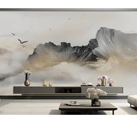 Art Créatif Abstrait Représentant Des Oiseaux En Vol Au Dessus D'Un Sommet Montagneux Papier Peint 3D Installation Facile Intissé Tapisserie Bureau Salon Canapé Chambre Décoration Murale-250cm×170cm