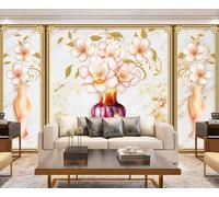 Art Créatif De Fleurs En Vase Stéréoscopique Papier Peint 3D Installation Facile Intissé Tapisserie Bureau Salon Canapé Chambre Décoration Murale-250cm×170cm