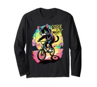 Art Cycliste Urbain Black Cat BMX Rider Ride The Night Manche Longue