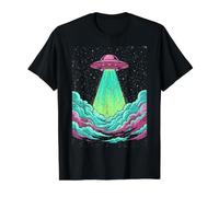 Art d'abduction d'OVNI avec lumière colorée T-Shirt Graphique avec Valeur, Homme, Noir, XL