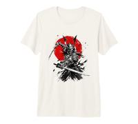 Art d'armure à l'encre Red Sun Samurai Warrior Twin Katana T-Shirt Haut de Gamme