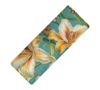 Art Daylily Tapis de yoga en caoutchouc naturel antidérapant Motif fleurs Bleu sarcelle 1 mm 180 x 66 cm