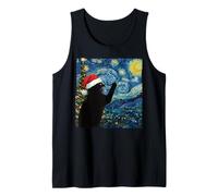 Art de Chat de Noël avec Chapeau de Père Noël Amusant Holiday Night Sky Art Débardeur