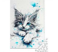 Art de Chaton aux Yeux Bleus Carton Extra Épais Puzzle De Bricolage 12 Ans+ Belle Décoration Murale Jeu De Famille Stimulant 52x38cm/1000pcs