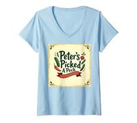 Art de comptines Picked A Peck de Peter T-Shirt avec Col en V, Femme, Bleu Céleste, S