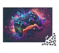 Art de contrôleur de Jeu 1000 pièces Puzzle pour Adultes Gamepad psychédélique néon Premium Robuste Haute qualité Vibrant Stimulant Difficile soulagement du Stress Cadeau 70x50cm/1000pcs