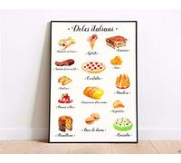 Art de cuisine italienne Illustration Desserts Italiens Bonbons Cuisine Art mural numérique Décoration de cuisine italienne Art Impression drôle en métal Panneau mignon Poster 20,3 x 30,5 cm