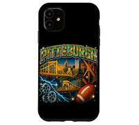 Art de Football rétro Bootleg Bridges Skyline de Pittsburgh Coque pour iPhone 11