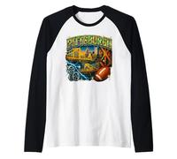 Art de Football rétro Bootleg Bridges Skyline de Pittsburgh Manche Raglan