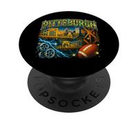 Art de Football rétro Bootleg Bridges Skyline de Pittsburgh PopSockets PopGrip Adhésif