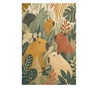 Art de la Feuille de la Famille Capybara Puzzle 1000 Pièces en Bois