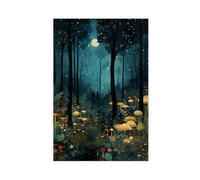 Art de la forêt au clair de lune - Motif champignons et lucioles lumineux sur toile pour décoration de chambre à coucher, bureau, chambre, cadeau, 61 x 91,4 cm (L x l)